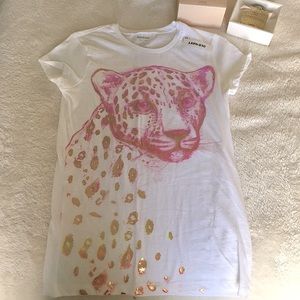 Old Navy, Girls, White short sleeve T-shirt Pink gold, Cheetah T-shirt